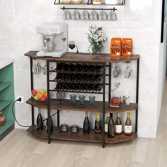 Giantex Wine Bar Cabinet with Power Outlet, Mini Coffee Bar Stand Table with 21 - Image 7