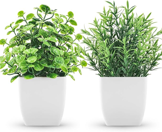 2 Pack Fake Plants Small Artificial Greenery Faux Plants Indoor by ZJIA