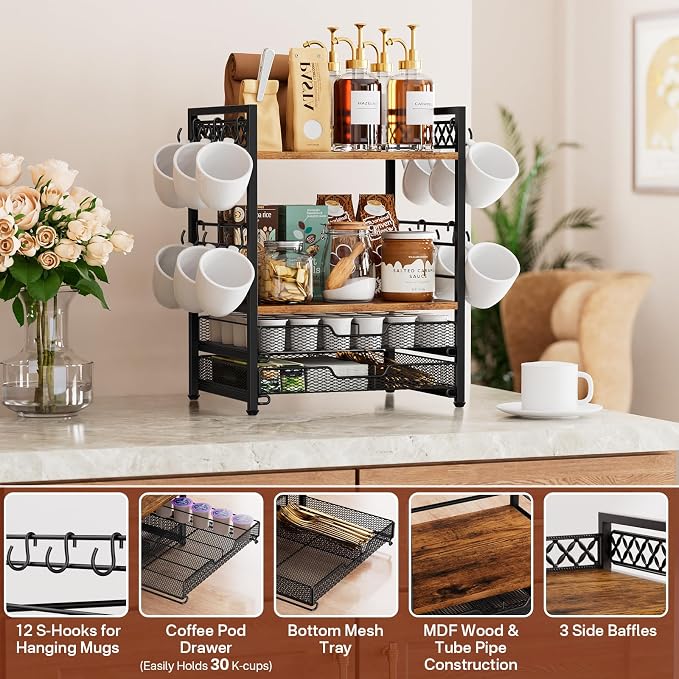 Plaviya Coffee Bar Station Organizer, 4 Tier K Cup Organizer Mug Holder - Image 5