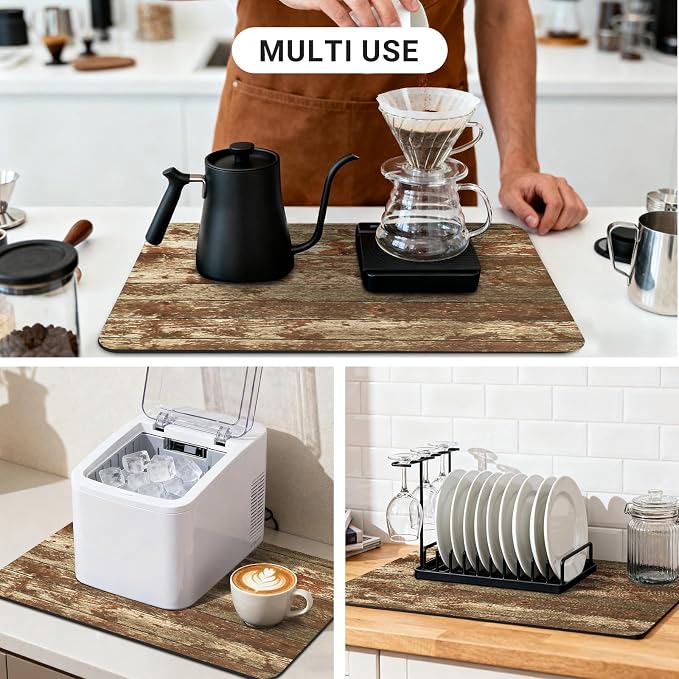 Coffee Mat 19x12 Inch, Wood Grain Coffee Machine Mat, Absorbent Hide Stain - Image 6