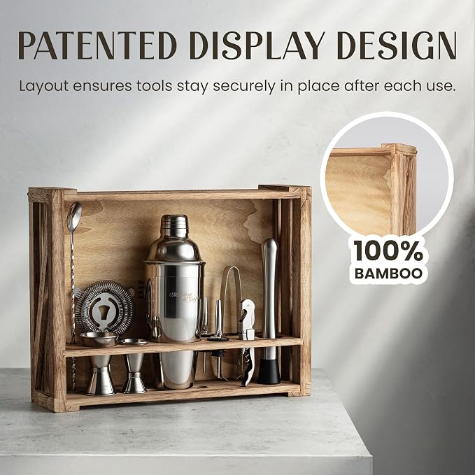 Mixology & Craft Rustic Cocktail Shaker Set – Includes Wood Stand, Complete - Image 4