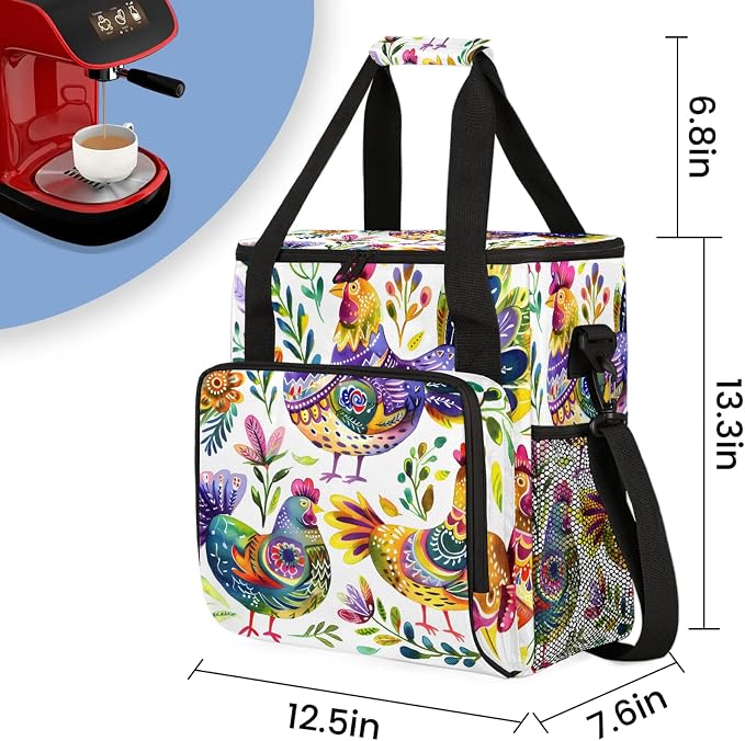 Farmhouse Chicken Rooster Coffee Maker Carring Bag, Large Insulated Storage - Image 2