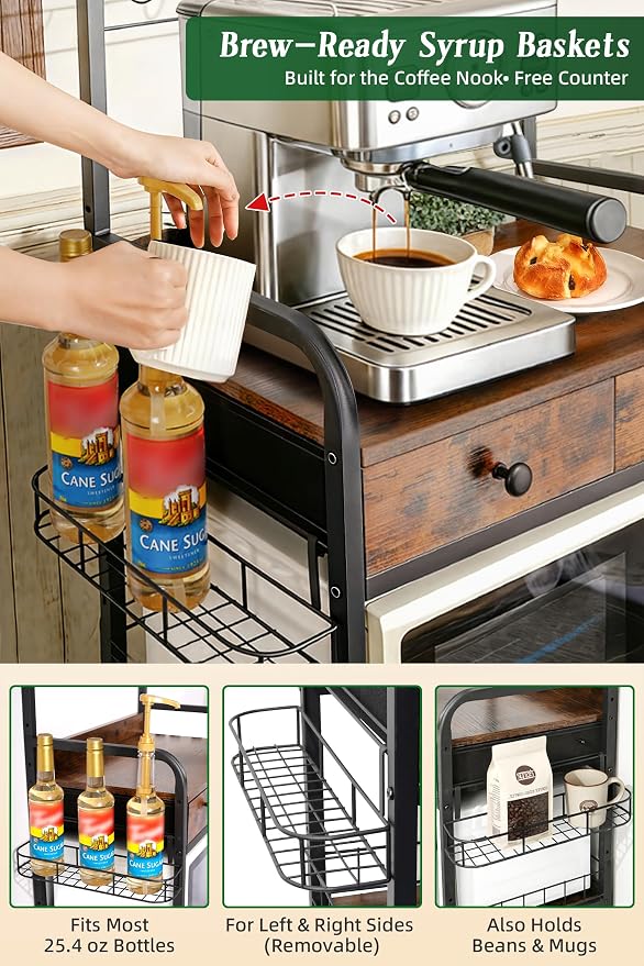 Rolling Coffee Bar Cart for Small Spaces, Coffee Station Cabinet - Image 3