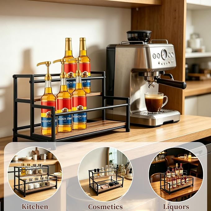2 Tier Coffee Syrup Organizer 10 Syrup Bottle Holder Coffee Syrup Rack - Image 3