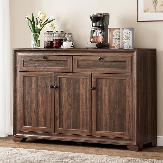 48 Inches Buffet Cabinet with Storage, Farmhouse Sideboard Buffet w/2 Drawers by ComfyCorner