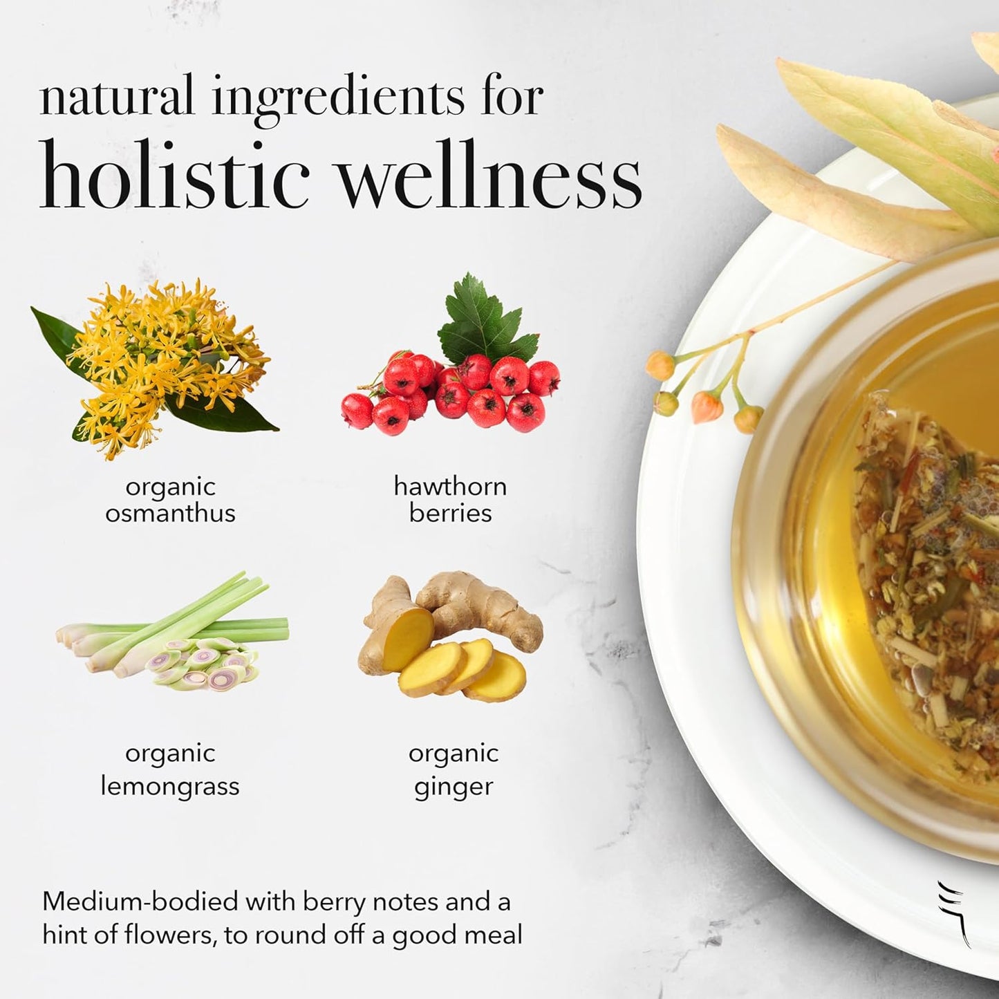 qìsane Hawthorn Berry Tea Bags with Osmanthus Flower - Dried Hawthorn Berries, Osmanthus Plant, Lemongrass & Ginger Loose Leaf Tea to Help Support Digestion & Easy Breathing - 10 sachets (~30 cups)