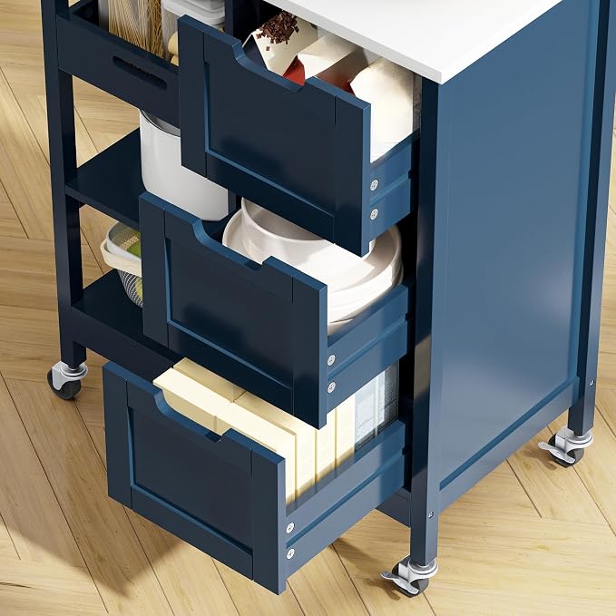 YITAHOME Small Solid Wood Top Kitchen Island Cart on Wheels - Image 6