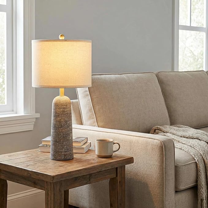 BOBOMOMO 27.25" Modern Table Lamp Set of 2, Light Grey Resin Table Lamps - Image 4