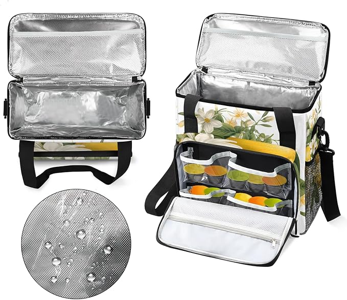 Lemon Flower Coffee Maker Carring Bag, Large Insulated Storage Organizer Case - Image 3