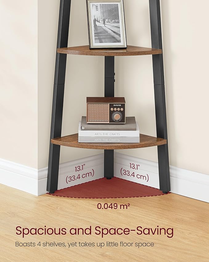 VASAGLE Corner Shelf Stand, 4-Tier Corner Bookshelf, Industrial Ladder Shelf - Image 4