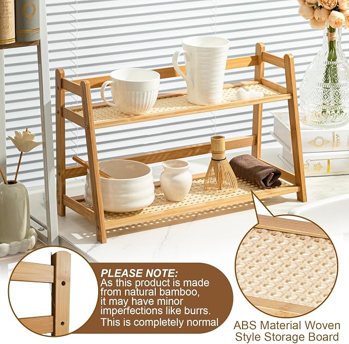 Yalikop 1 Pcs 2 Tier Matcha Station Shelf Bamboo Coffee Mug Stand Countertop - Image 2