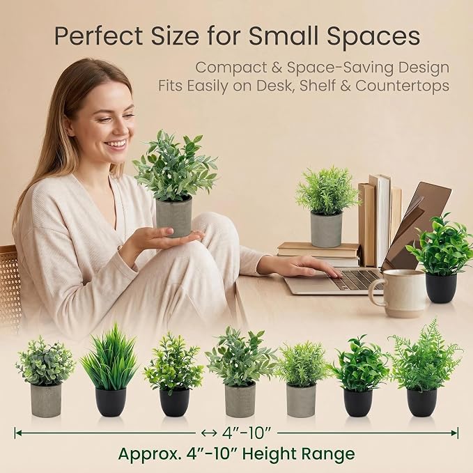 AUUGUU Artificial Potted Plants Faux Greenery in Cement Pots - Image 3