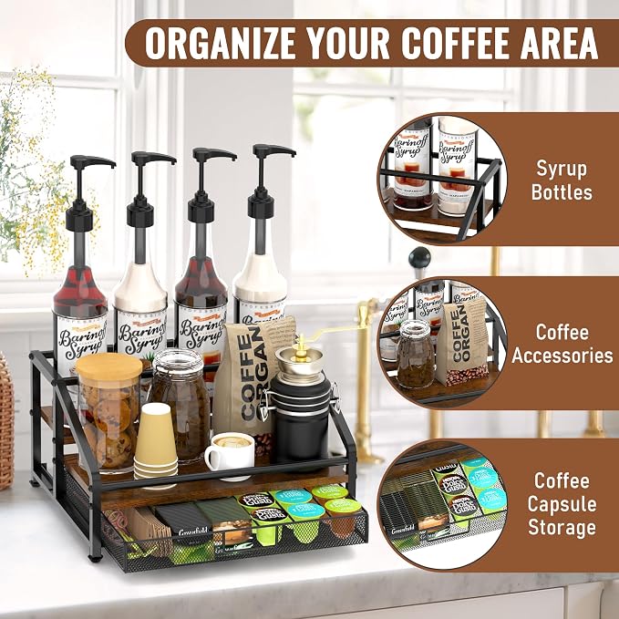 Alyoen Coffee Syrup Organizer Rack, 3-Tier Coffee Station Organizer - Image 4