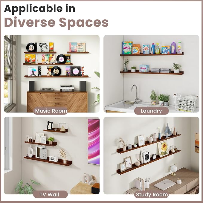 Acovy Long Floating Shelves for Wall, 55 inch Solid Wood Picture Ledge Shelf - Image 7