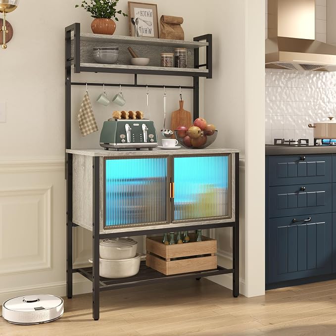 Bestier Coffee Bar with Storage, 5 Tier Microwave Stand with LED Lights - Image 7