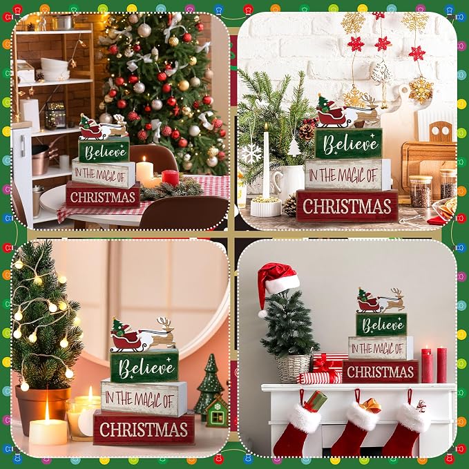 Lineshading 4 Pcs Summer Christmas Table Decoration Wooden Santa Claus Decor - Image 4
