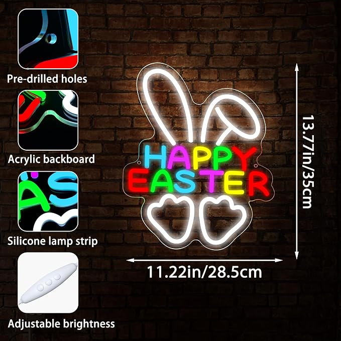 Happy Easter Neon Sign for Wall Decor Easter Bunny Neon Light for Man Cave Kids - Image 3