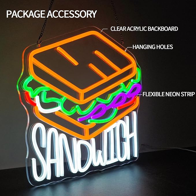 Sandwich Neon Sign Dimmable Food Neon Light Sign - Image 3