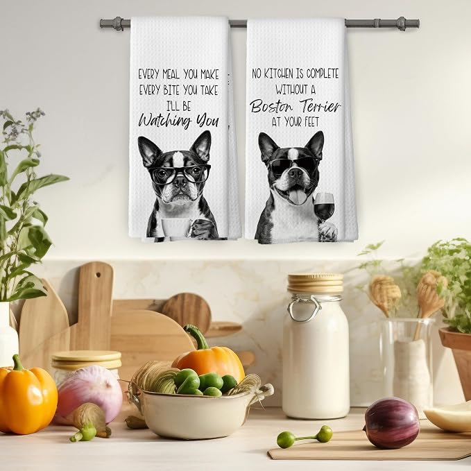 Boston Terrier Kitchen Towels Set of 2, Dog Kitchen Accessories, Bar Decor - Image 4