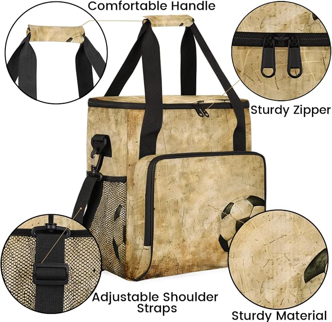 Vintage Soccer Coffee Maker Carring Bag, Large Insulated Storage Organizer Case - Image 6