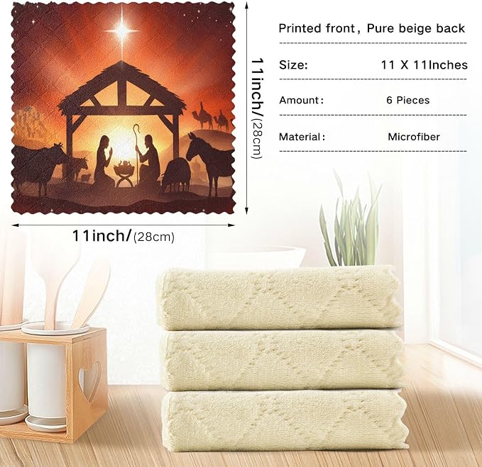 ALAZA Dish Towels Kitchen Cleaning Cloths Christmas Nativity Scene Dish Cloths - Image 3