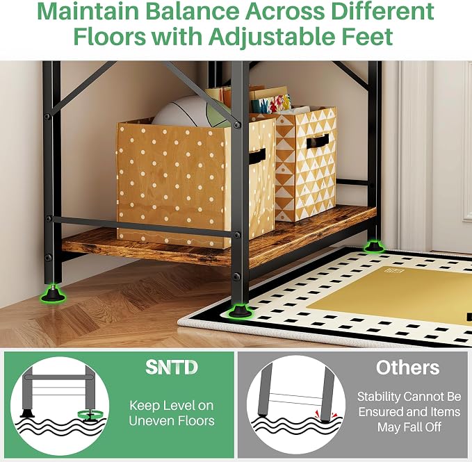 SNTD Bakers Rack with Power Outlet, Kitchen Shelves Microwave Stand with Wire - Image 9