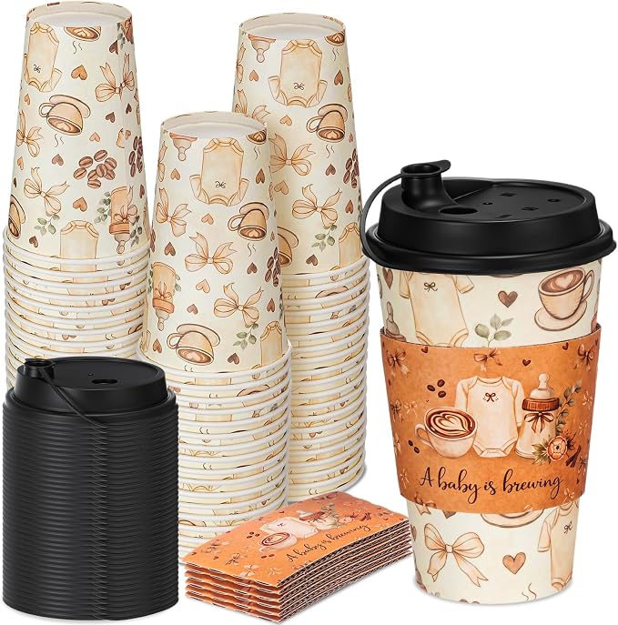 Lallisa 50 Pack 16 oz Baby Is Brewing Disposable Coffee Cups by Lallisa