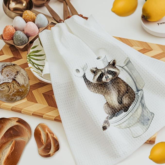 Funny Raccoon Bathroom Hand Towels, Raccoon Lover Gifts, Humor Bathing Trash - Image 4