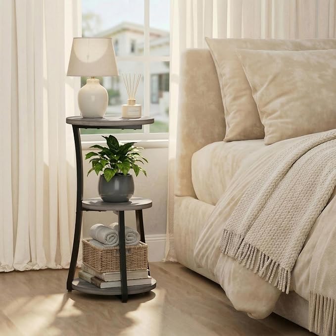 JUSTOGO Small Side Table, 3-Tier Round End Table - Image 8