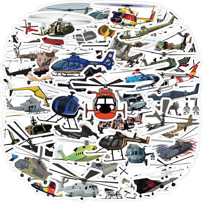60Pcs Helicopter Stickers, Waterproof Vinyl Military Aircraft Decals by Unknown