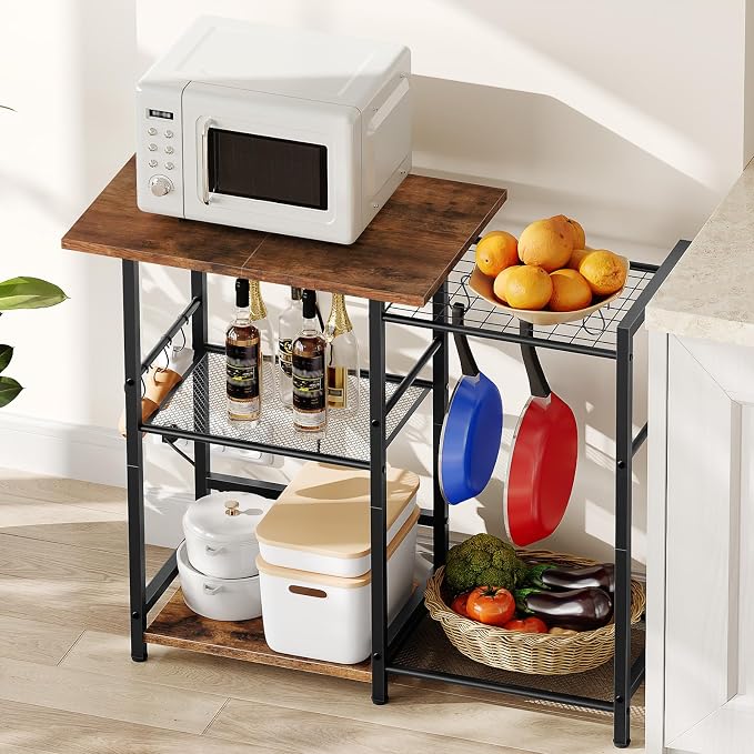 HOOBRO Bakers Rack with Power Outlet, Microwave Stand with Pots Rack, Kitchen - Image 5