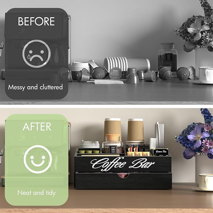 Suli Coffee Bar Station Organizer, Extra Large Wooden Countertop Pods Holder - Image 4