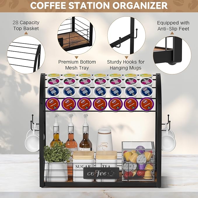 Metal K Cup Holder, 2 Tier Coffee Bar Organizer - Image 5