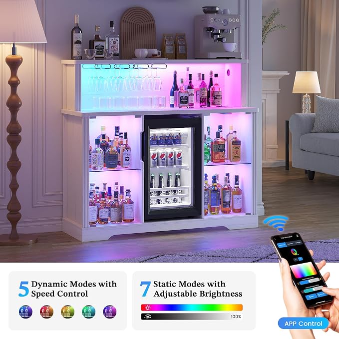 47'' Wine Bar Cabinet with Mini Fridge Space & Charging Station, Coffee Bar - Image 3