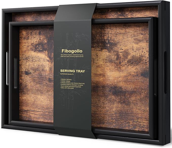 Fibogollo Set of 2 Wooden Serving Tray by Fibogollo