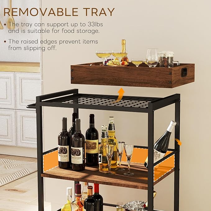 3 Tier Kitchen Cart, Rolling Bar Cart - Image 3
