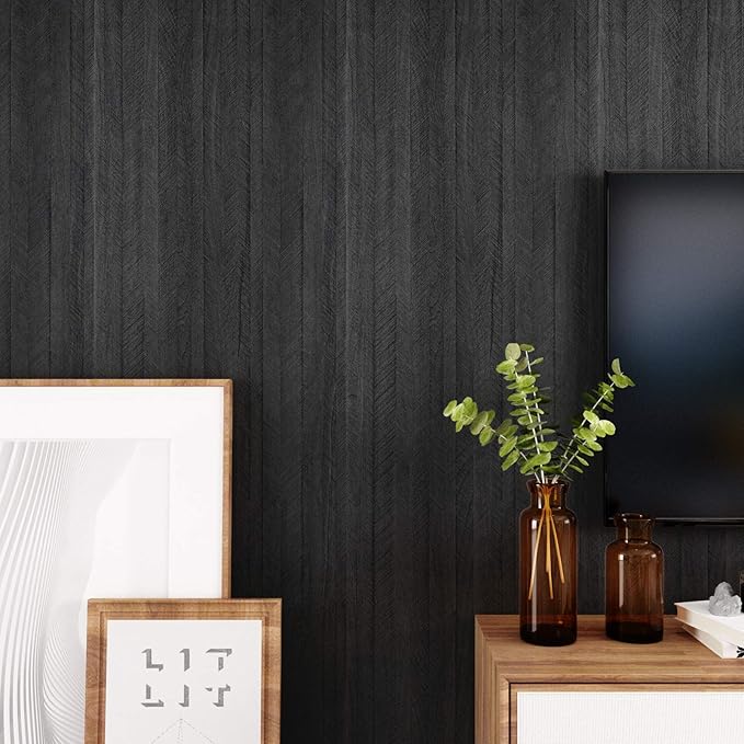 WESTICK Large Black Wood Wallpaper Peel and Stick Wood Grain Contact Paper - Image 5