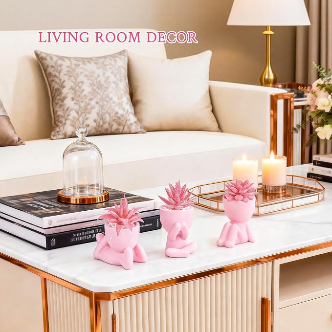 Der Rose Pink Artificial Succulents Plants Set of 3 Fake Artificial Plants - Image 7