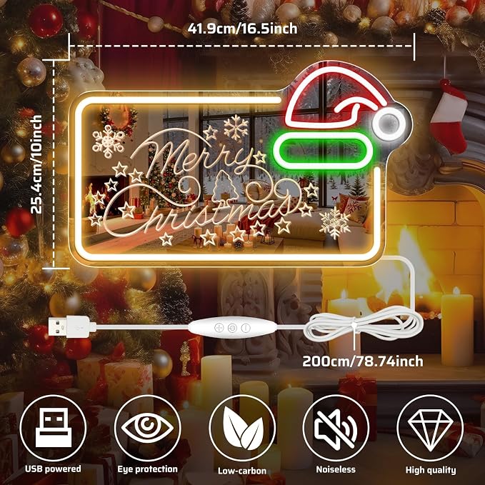 16.5 x 10’’ Mirror Merry Christmas Neon Sign, Carving LED Sign - Image 5