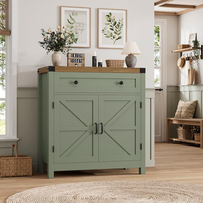 HOSTACK Coffee Bar Cabinet, Kitchen Storage Cabinet, Modern Farmhouse Buffet - Image 4
