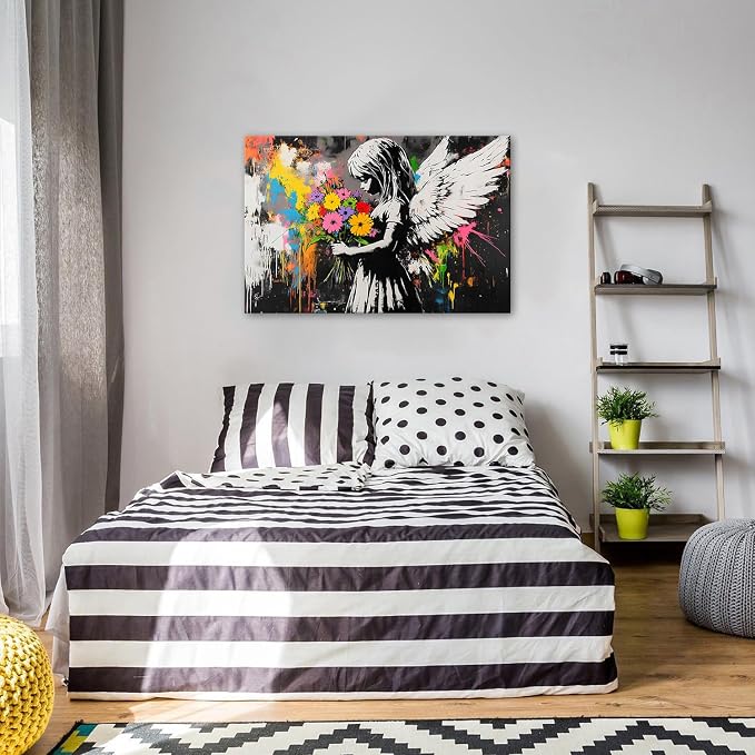 Abstract Graffiti Banksy Canvas Wall Art Banksy Angel Girls Decor Colorful - Image 5