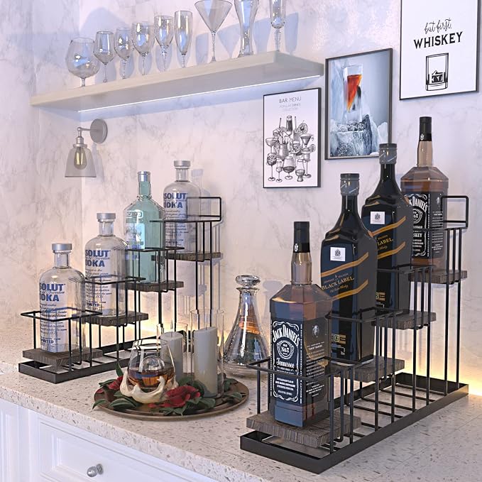 Coffee Syrup Organizer Rack, Rustic Wood and Metal Wire, 4-Tier Display Holder - Image 4
