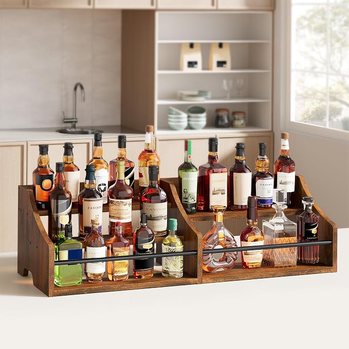 FAVOOSTY 5 Tier Countertop Liquor Bottle Display Shelf Organizer, Retro - Image 4