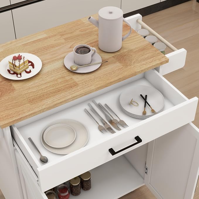 White Kitchen Island on Wheels - Image 6
