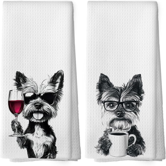 Funny Yorkshire Terrier Kitchen Towels Set of 2, Funny Kitchen Coffee Station by Mcehtle