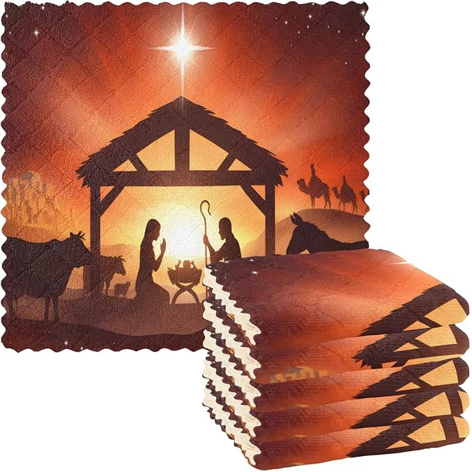 ALAZA Dish Towels Kitchen Cleaning Cloths Christmas Nativity Scene Dish Cloths by ALAZA