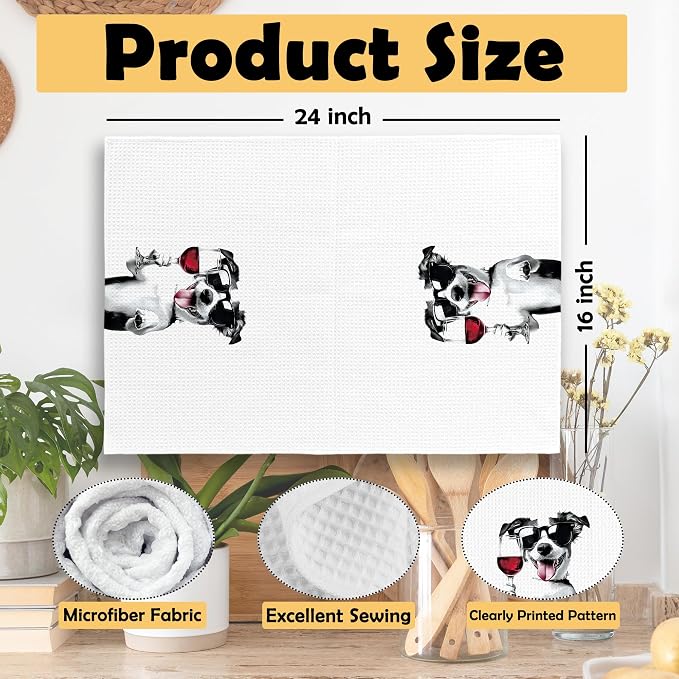 Funny Jack Russell Terrier Kitchen Towels Set of 2, Wine Bar Decor, Jack - Image 6
