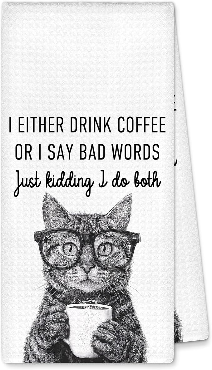 Funny Cat Kitchen Towels Decorative, I Either Drink Coffee or I Say Bad Words by Unknown