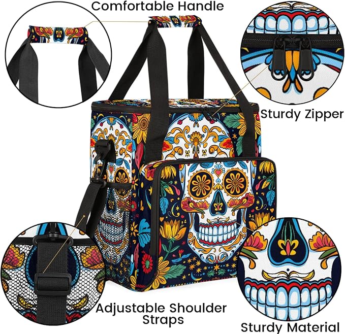 Sugar Skull Gothic Halloween Coffee Maker Carring Bag, Large Insulated Storage - Image 6