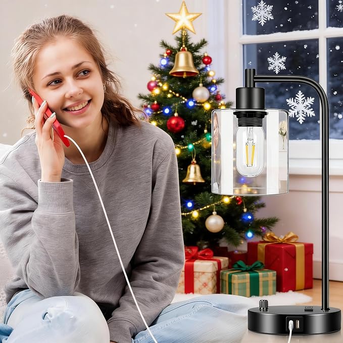 Industrial Table Lamp with USB A+C Ports and Outlet, Fully Stepless Dimmable - Image 8